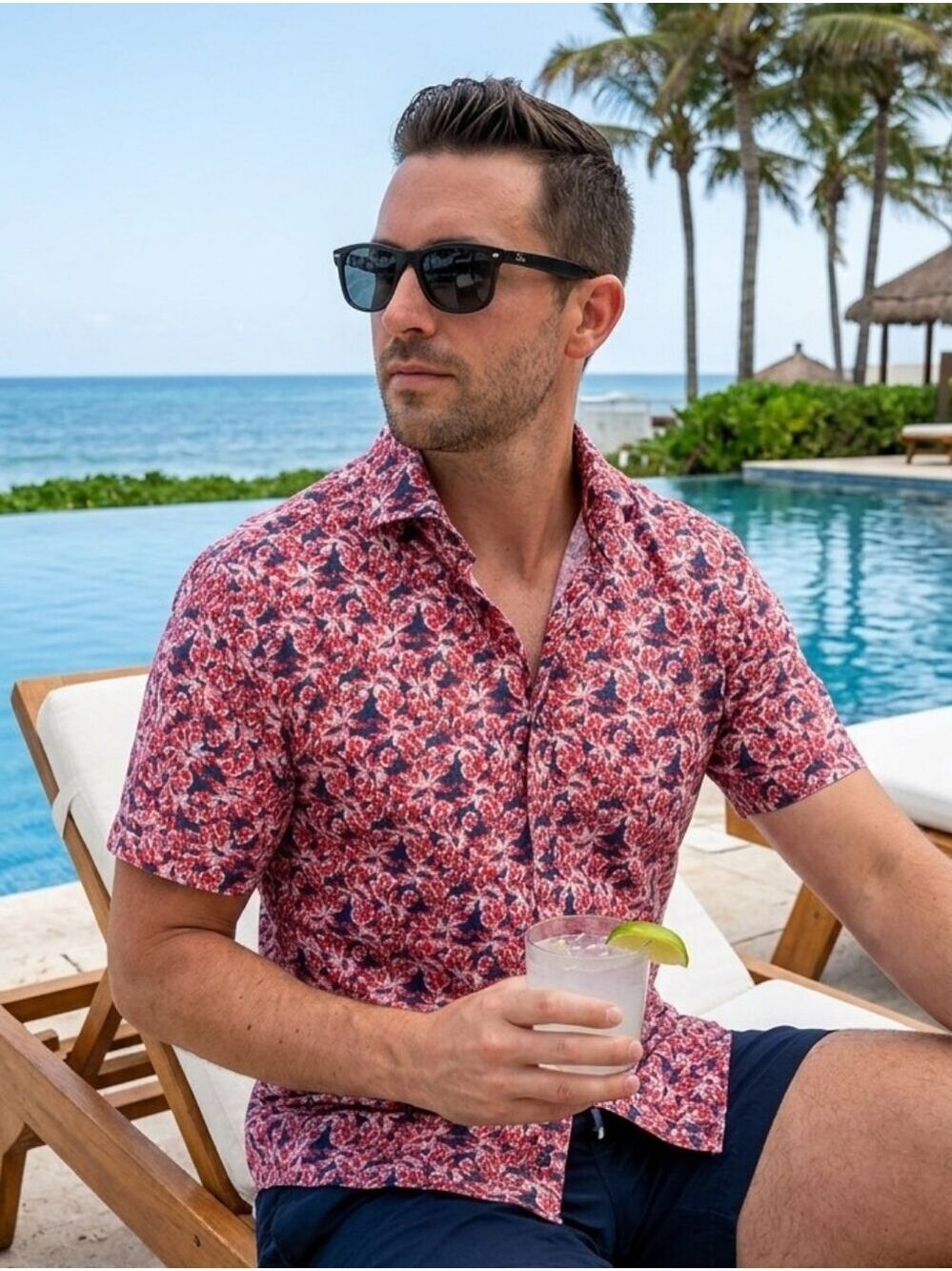 Bruun & Stengade Men's Red Floral Casual Button Down Shirt Size 15 3/4 40